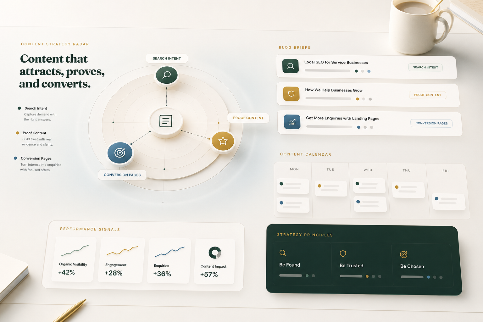 Content marketing planning board for local search topics and buyer questions